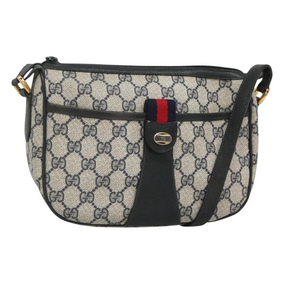 GUCCI GG Supreme Sherry Line Shoulder Bag Pvc Navy Gold 89 02 032 - Picture 1 of 16